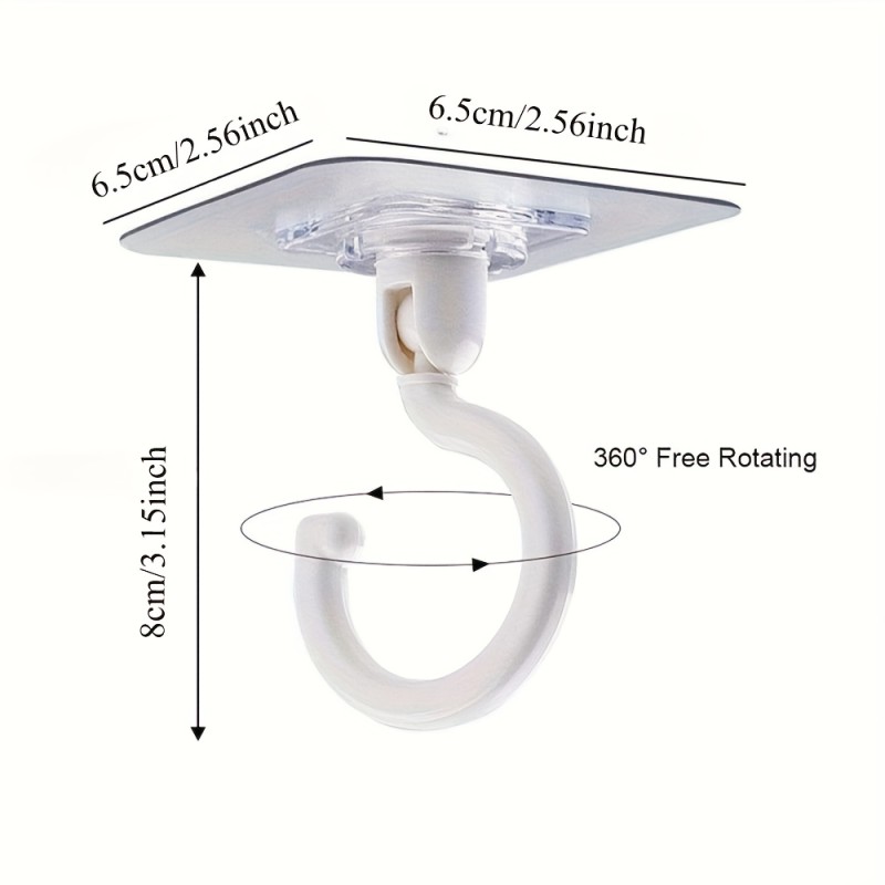 Rotating Ceiling Heavy-Duty Adhesive Hooks - Durable Sticky Hangers for Wind Chimes, Suspended Plants, Lights and Home Decorations, Multi-Purpose No-Drill Mounting with Multiple Angle Rotation. Strong Detachable Wall-Hanging Suitable for Indoor & Outdoor Use Hold Up to Two Kilograms, Practical Holiday 24pcs, Adhesive Ceiling Hooks, Home Decoration Display, Ceiling Hanging Solution, Rotating Wall Hook, Detachable Adhesive Hanger, Functional Aesthetic, Minimalist Hardware,