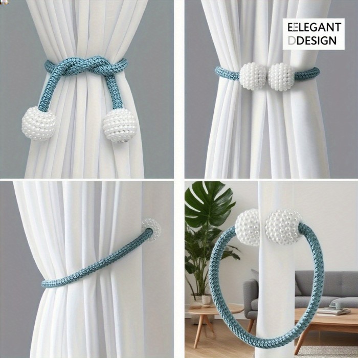 New Magnetic Curtain Tiebacks with Faux Pearl Decorations, Elegant Polyester Cord Clips for Home and Room Decoration, Stylish Window Treatment Accessories, Suitable for 24 Festivals, Curtain Tie Back Black, Curtain Holdback, Curtain Holder, Curtain Tie Back, Curtain Attache, Magnetic Curtain Holder, Curtain Hook Magnet, Curtain Accessorie