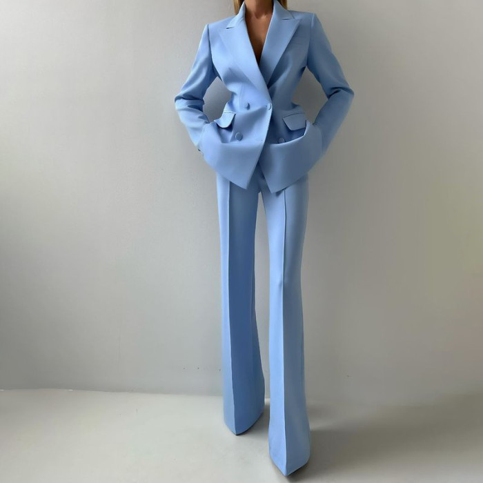 Autumn New Women Three-piece Set Strapless Tank Top Double Breasted Blazer Suit Pants Office Lady Elegant Tide Chic