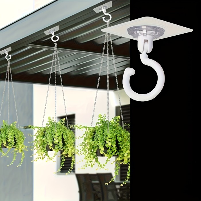 Rotating Ceiling Heavy-Duty Adhesive Hooks - Durable Sticky Hangers for Wind Chimes, Suspended Plants, Lights and Home Decorations, Multi-Purpose No-Drill Mounting with Multiple Angle Rotation. Strong Detachable Wall-Hanging Suitable for Indoor & Outdoor Use Hold Up to Two Kilograms, Practical Holiday 24pcs, Adhesive Ceiling Hooks, Home Decoration Display, Ceiling Hanging Solution, Rotating Wall Hook, Detachable Adhesive Hanger, Functional Aesthetic, Minimalist Hardware,