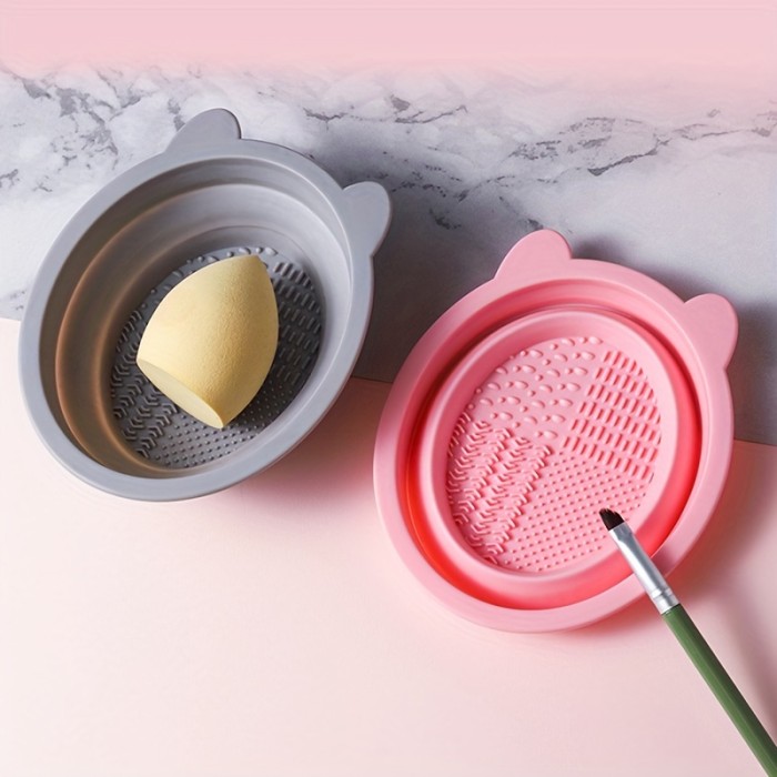Makeup Brush Cleaning Tool, Powder Puff & Beauty Sponge Set with Silicone Folding Washing Tools - Suitable for 3 Holidays