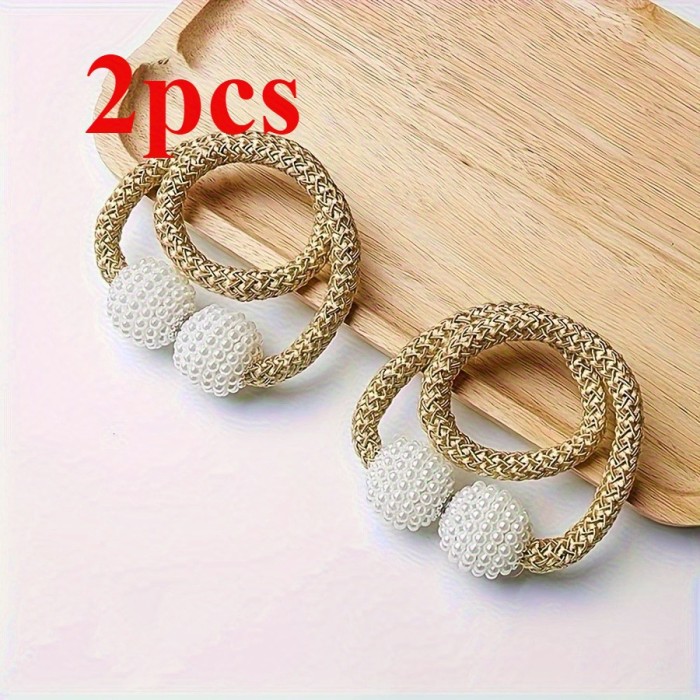 New Magnetic Curtain Tiebacks with Faux Pearl Decorations, Elegant Polyester Cord Clips for Home and Room Decoration, Stylish Window Treatment Accessories, Suitable for 24 Festivals, Curtain Tie Back Black, Curtain Holdback, Curtain Holder, Curtain Tie Back, Curtain Attache, Magnetic Curtain Holder, Curtain Hook Magnet, Curtain Accessorie