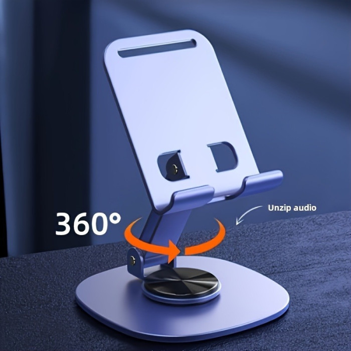 Metal Phone Stand - Waterproof, 360° Rotating Desktop Holder with 2-Section Adjustable Folding Design, Suitable for Office and Bedside Use. Suitable for All Seasons, Phone Stand, Desktop Phone Holder, Desktop Stand, Aluminum Laptop Base, Mobile Stand Holder, Tablet Holder, Tablet Stand, Handy Stand, Desk Accessory