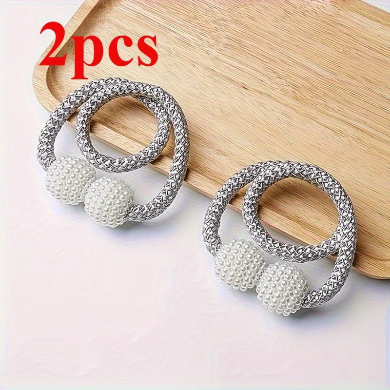 New Magnetic Curtain Tiebacks with Faux Pearl Decorations, Elegant Polyester Cord Clips for Home and Room Decoration, Stylish Window Treatment Accessories, Suitable for 24 Festivals, Curtain Tie Back Black, Curtain Holdback, Curtain Holder, Curtain Tie Back, Curtain Attache, Magnetic Curtain Holder, Curtain Hook Magnet, Curtain Accessorie
