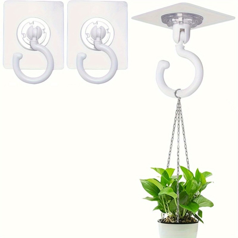 Rotating Ceiling Heavy-Duty Adhesive Hooks - Durable Sticky Hangers for Wind Chimes, Suspended Plants, Lights and Home Decorations, Multi-Purpose No-Drill Mounting with Multiple Angle Rotation. Strong Detachable Wall-Hanging Suitable for Indoor & Outdoor Use Hold Up to Two Kilograms, Practical Holiday 24pcs, Adhesive Ceiling Hooks, Home Decoration Display, Ceiling Hanging Solution, Rotating Wall Hook, Detachable Adhesive Hanger, Functional Aesthetic, Minimalist Hardware,
