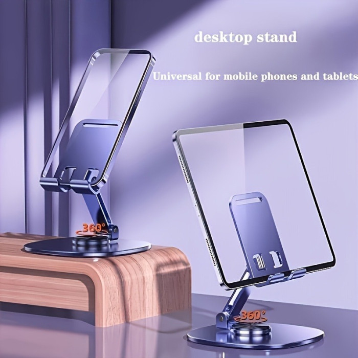 Metal Phone Stand - Waterproof, 360° Rotating Desktop Holder with 2-Section Adjustable Folding Design, Suitable for Office and Bedside Use. Suitable for All Seasons, Phone Stand, Desktop Phone Holder, Desktop Stand, Aluminum Laptop Base, Mobile Stand Holder, Tablet Holder, Tablet Stand, Handy Stand, Desk Accessory