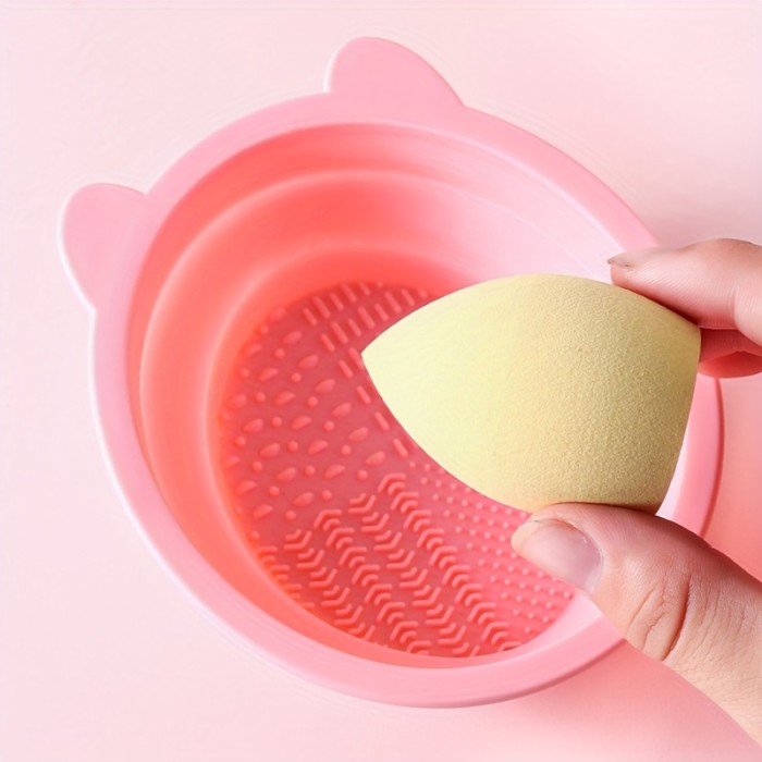 Makeup Brush Cleaning Tool, Powder Puff & Beauty Sponge Set with Silicone Folding Washing Tools - Suitable for 3 Holidays