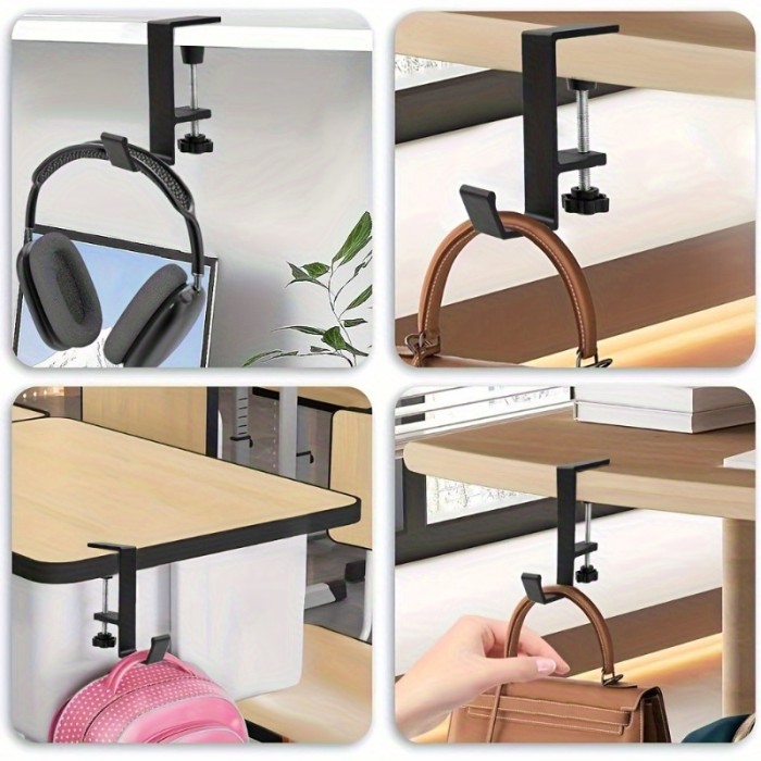 Adjustable Desktop Hook, Clip-On Headphone Stand for Women's Bags with Adjustable Arm and Backpack Holder Suitable for Handbags & Wallets Storage on Tabletop – Ideal to Hold Purses, Keys, Cards, Earphones etc. All Seasons Use, Utility Hooks