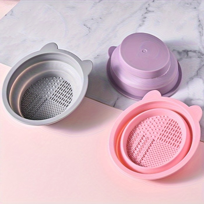 Makeup Brush Cleaning Tool, Powder Puff & Beauty Sponge Set with Silicone Folding Washing Tools - Suitable for 3 Holidays