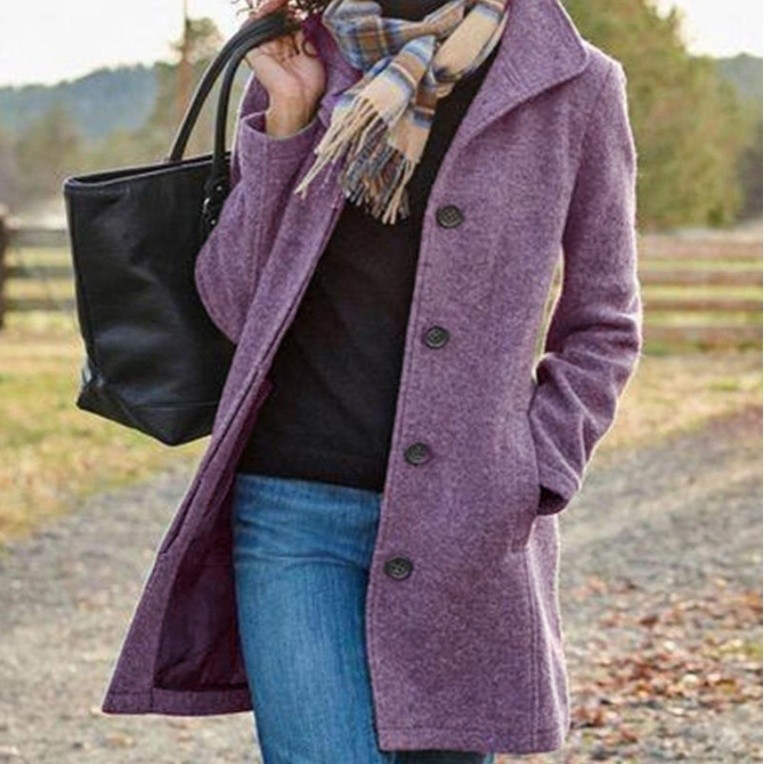 Women's Woolen Coat Autumn Winter New Style Fashion Woolen Blended Fabric Jacket Mid-length Single Breasted Outerwear