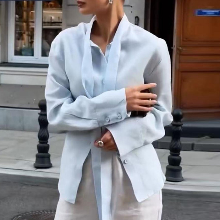 Simple Solid Color Lapel Long Sleeved Shirt New Autumn Single Breasted Women's Casual Top Tees Fashion High Street Loose Shirt