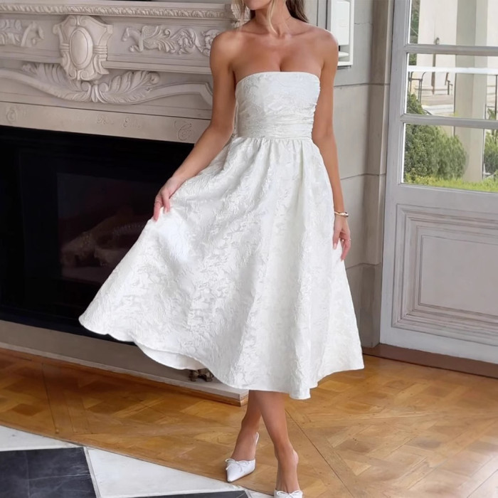 New Party Evening Strapless Dress for Women Socialite Style Formal Gown Cocktail Wear Women's Fashion