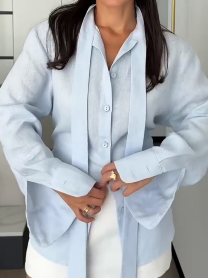 Simple Solid Color Lapel Long Sleeved Shirt New Autumn Single Breasted Women's Casual Top Tees Fashion High Street Loose Shirt