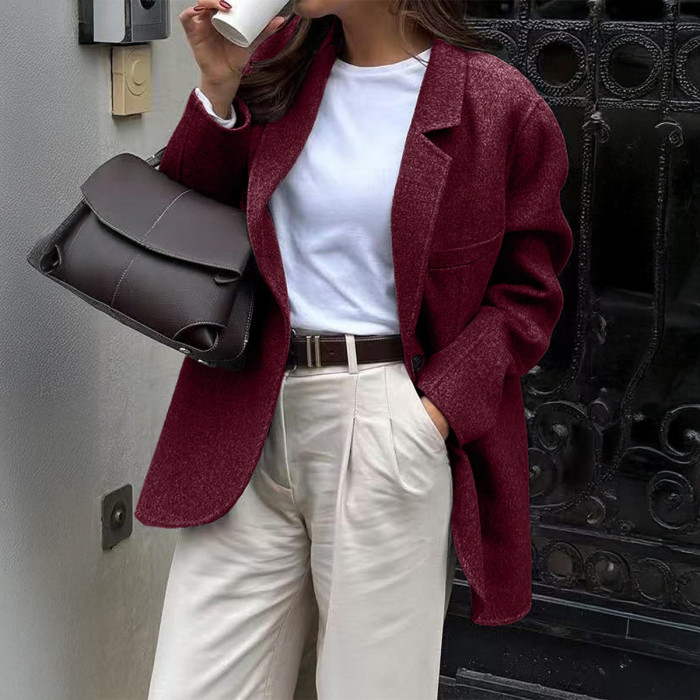 Elegant Solid Color Blazer – Chic Long Sleeve Coat for Women ✨