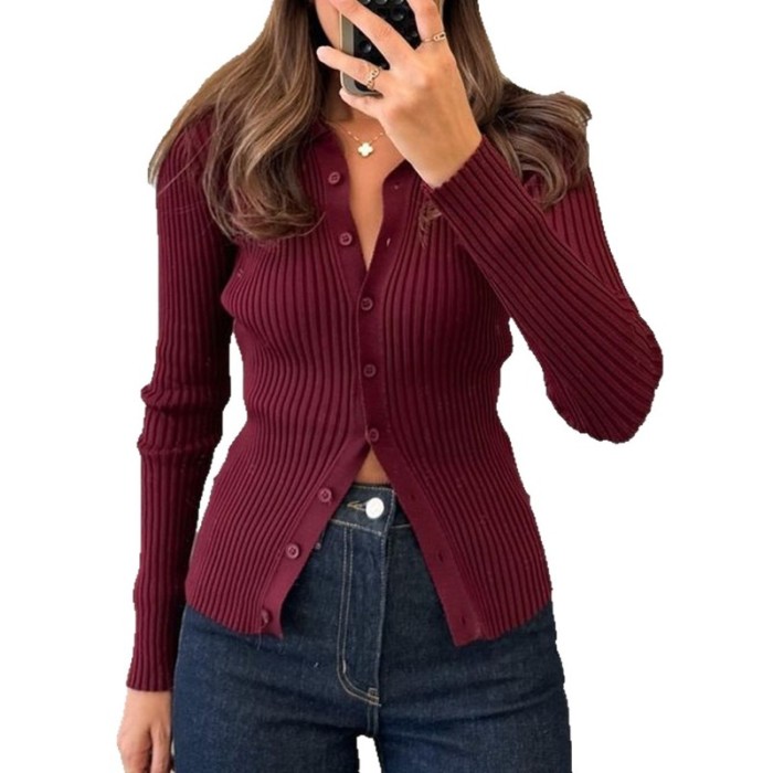 Autumn Solid Color Knitted Cardigan – Slim Single-Breasted Long Sleeve Women's Top for Everyday Elegance 🍂