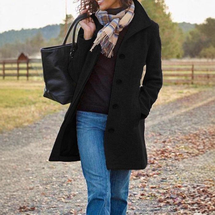 Women's Woolen Coat Autumn Winter New Style Fashion Woolen Blended Fabric Jacket Mid-length Single Breasted Outerwear
