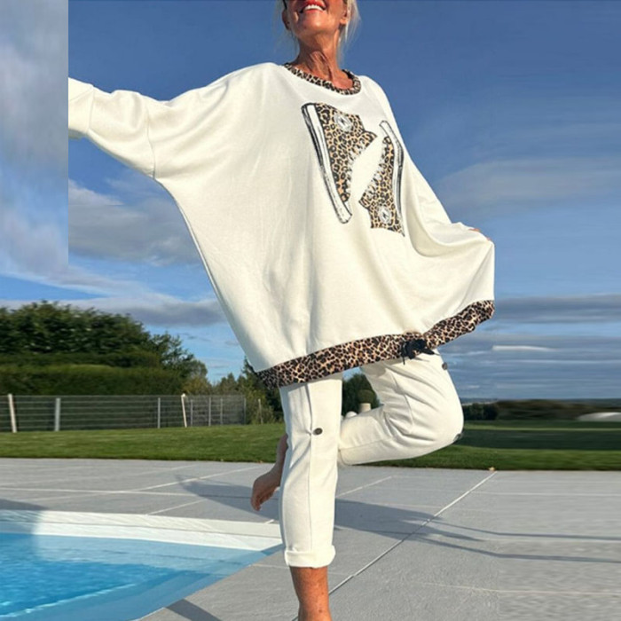 Fashion Pattern Printed High Street Set Autumn Winter Women's Casual O Neck Long Sleeve Hoodie Outfit New Slim Fit Pants Suits