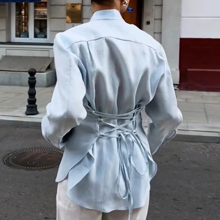 Simple Solid Color Lapel Long Sleeved Shirt New Autumn Single Breasted Women's Casual Top Tees Fashion High Street Loose Shirt