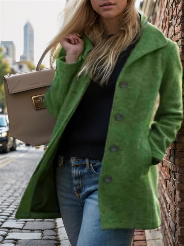 Women's Woolen Coat Autumn Winter New Style Fashion Woolen Blended Fabric Jacket Mid-length Single Breasted Outerwear