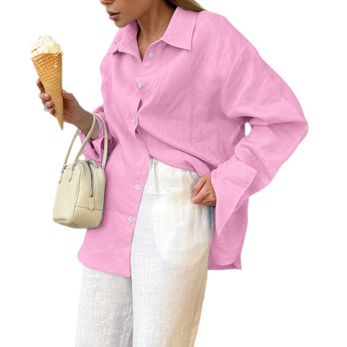 Autumn New Casual Loose Women Vacation Top Versatile Solid Color Female Long Sleeve Shirt
