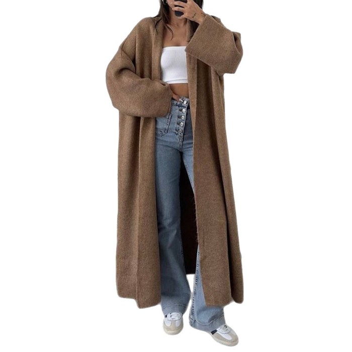Women's Jackets Women Clothes Jacket Autumn Winter Coat Fashion Long-Sleeve Knit Coat Trench Coat Sweater Women's Clothing