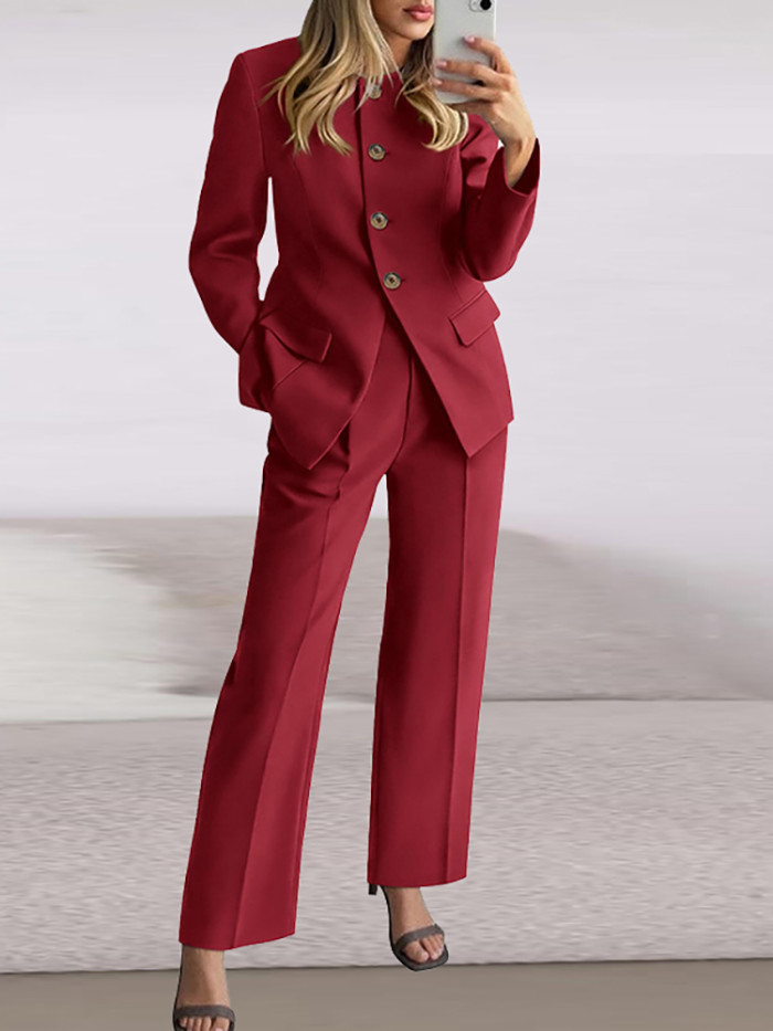 Autumn Vintage Single Breasted Jacket 2pc Set New Elegant Long Sleeved Women's Outfit Temperament Solid Color Straight Suit