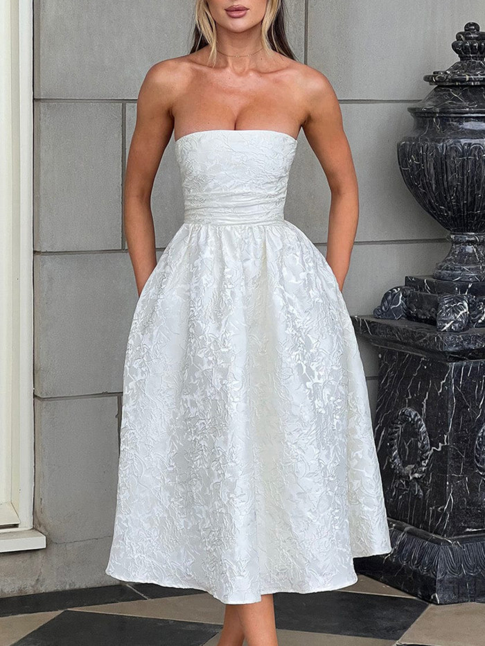 New Party Evening Strapless Dress for Women Socialite Style Formal Gown Cocktail Wear Women's Fashion