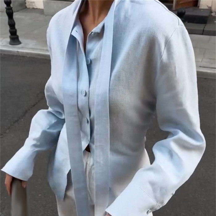 Simple Solid Color Lapel Long Sleeved Shirt New Autumn Single Breasted Women's Casual Top Tees Fashion High Street Loose Shirt