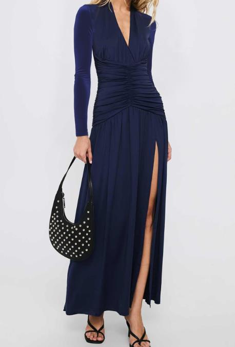 Autumn and Winter Elegant Deep V-Long Sleeved Dress, Women's Dress