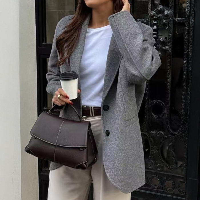 Elegant Solid Color Blazer – Chic Long Sleeve Coat for Women ✨