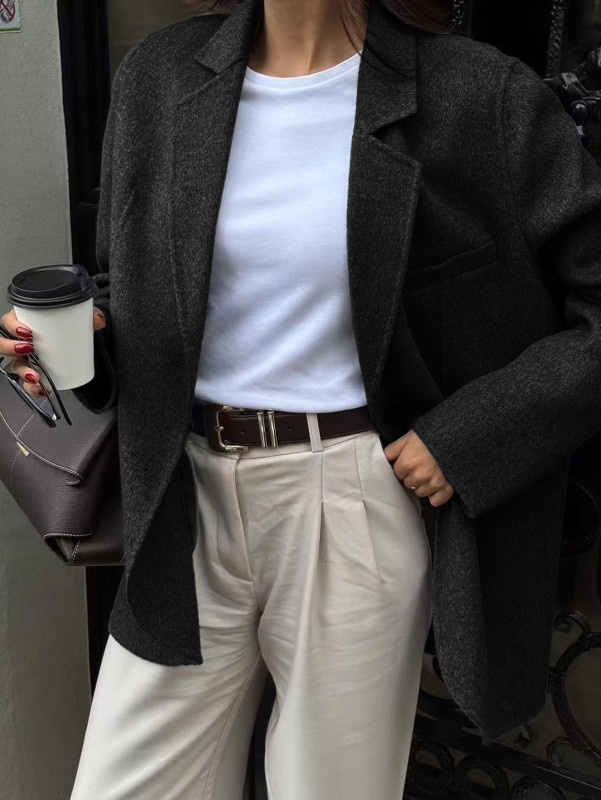 Elegant Solid Color Blazer – Chic Long Sleeve Coat for Women ✨