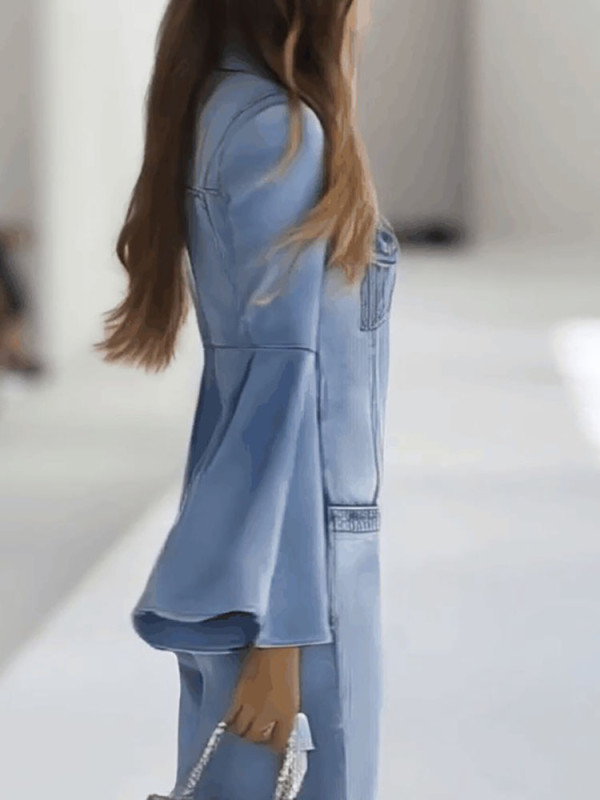 Autumn Flared Sleeve Loose Denim Jumpsuit Women's Casual Lapel Single Breasted Romper New Retro Pocket Long Pants Playsuit
