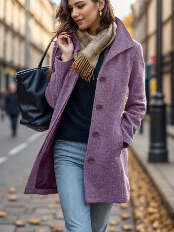 Women's Woolen Coat Autumn Winter New Style Fashion Woolen Blended Fabric Jacket Mid-length Single Breasted Outerwear