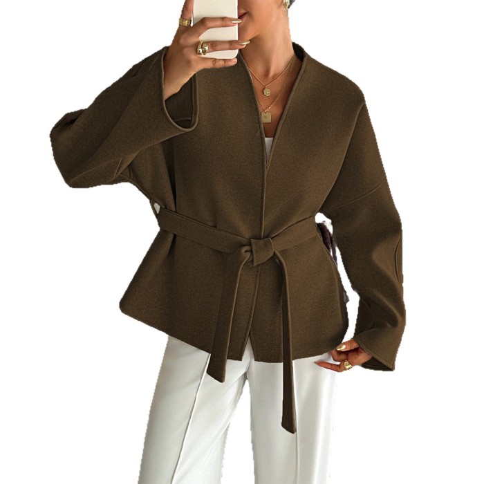 Solid Color Strap V-Neck Jacket 🍂 | Women’s Casual Long-Sleeve Outerwear