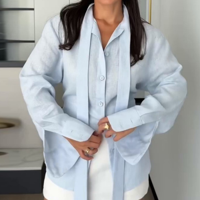 Simple Solid Color Lapel Long Sleeved Shirt New Autumn Single Breasted Women's Casual Top Tees Fashion High Street Loose Shirt