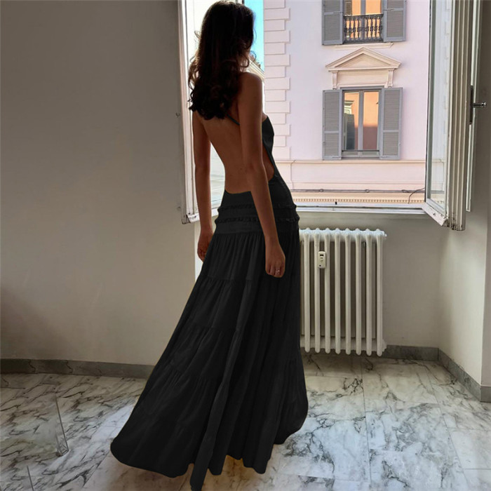 Sexy Irregular Off Shoulder Evening Dress Ruffled Edges Solid Color Pleated Robe Dress New Backless Holiday Women's Dress