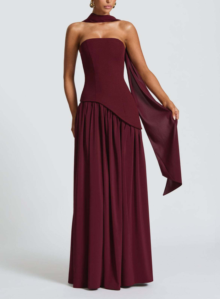 Summer Banquet Party Robe Pleated Skirt Strapless Long Skirt Sexy Women Backless Hanging Collar Satin Vest Dress