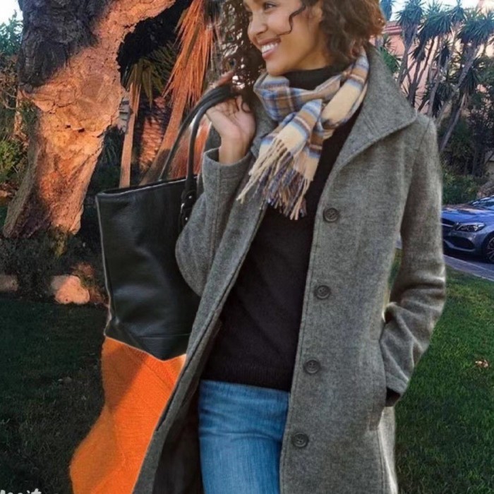 Women's Woolen Coat Autumn Winter New Style Fashion Woolen Blended Fabric Jacket Mid-length Single Breasted Outerwear