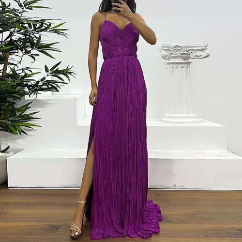 New V Neck Chest Wrap High Waist Dress Sexy Hollow Sleeveless Solid Women Robe Dress Fashion Temperament Slim Fit Evening Dress