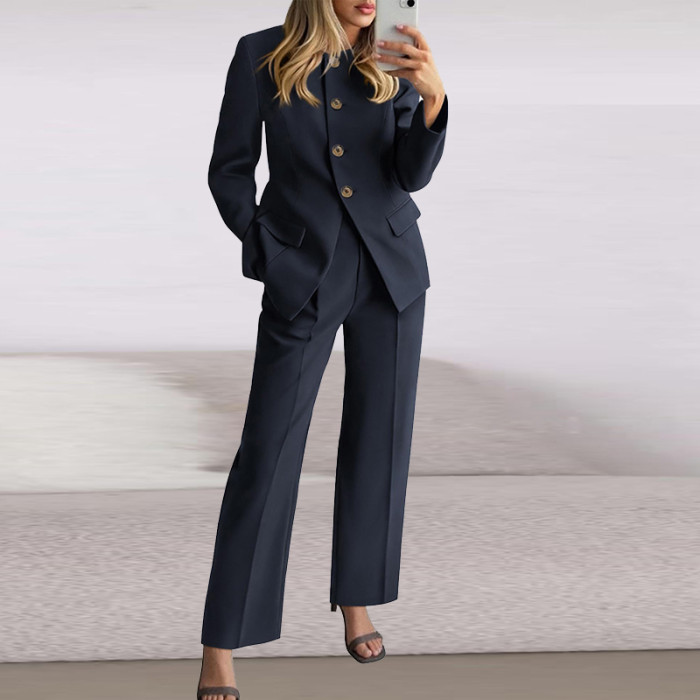 Autumn Vintage Single Breasted Jacket 2pc Set New Elegant Long Sleeved Women's Outfit Temperament Solid Color Straight Suit