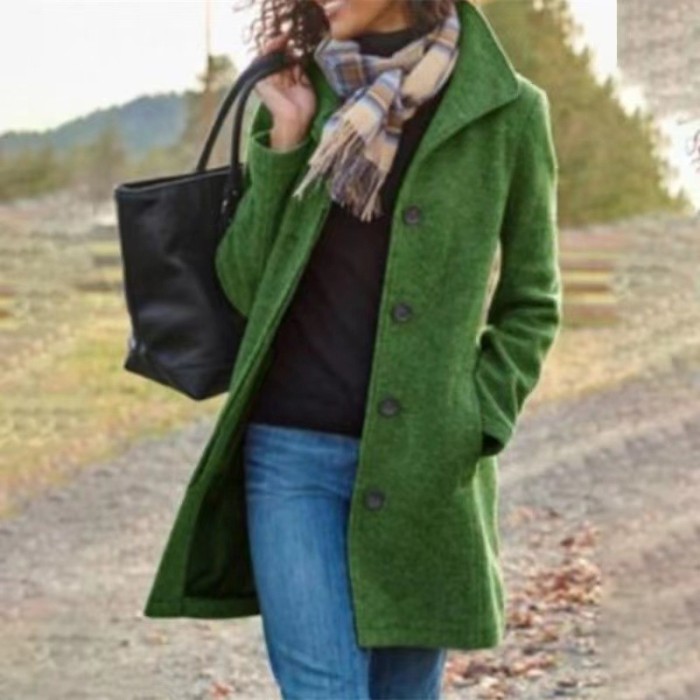 Women's Woolen Coat Autumn Winter New Style Fashion Woolen Blended Fabric Jacket Mid-length Single Breasted Outerwear
