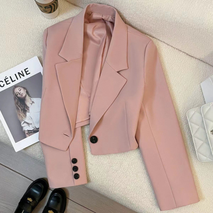 💼Chic Solid Color Lapel Short Blazer 💫 Elegant Autumn Winter Commuting Outerwear for Women