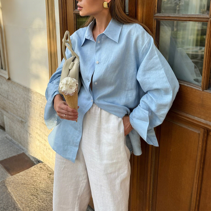 Autumn New Casual Loose Women Vacation Top Versatile Solid Color Female Long Sleeve Shirt