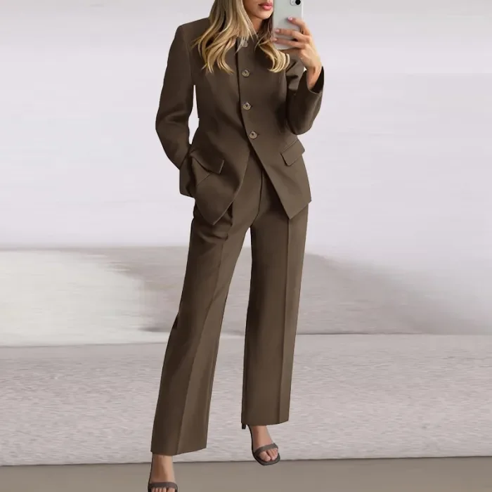 Autumn Vintage Single Breasted Jacket 2pc Set New Elegant Long Sleeved Women's Outfit Temperament Solid Color Straight Suit
