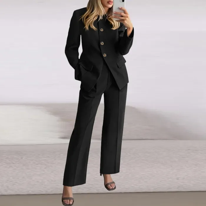 Autumn Vintage Single Breasted Jacket 2pc Set New Elegant Long Sleeved Women's Outfit Temperament Solid Color Straight Suit