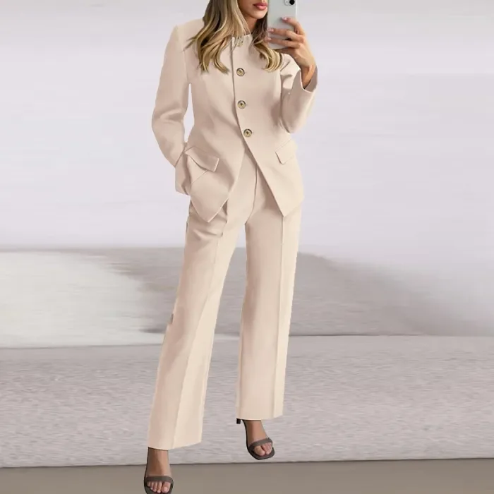 Autumn Vintage Single Breasted Jacket 2pc Set New Elegant Long Sleeved Women's Outfit Temperament Solid Color Straight Suit