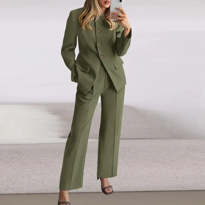 Autumn Vintage Single Breasted Jacket 2pc Set New Elegant Long Sleeved Women's Outfit Temperament Solid Color Straight Suit