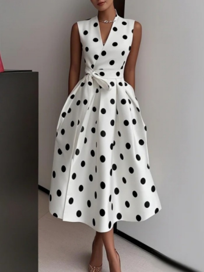 🖤 Retro Hepburn Polka Dot V-Neck Swing Dress
