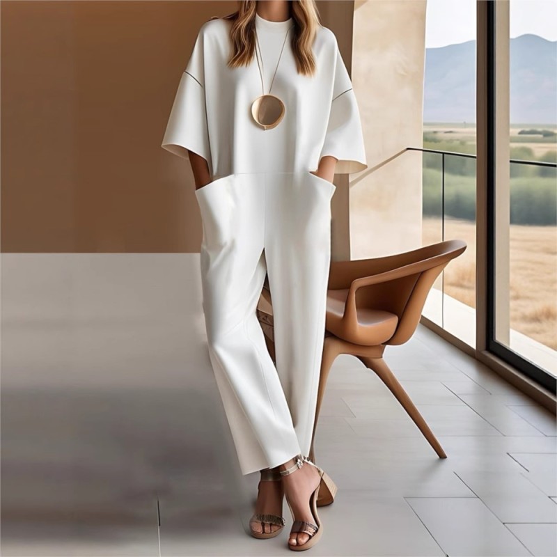 🌿 Women's Casual Solid Color Short-Sleeved Jumpsuit