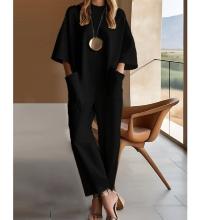 🌿 Women's Casual Solid Color Short-Sleeved Jumpsuit